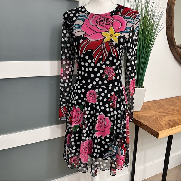 Desigual X María Escote Floral Polka Dot Mini Dress Medium Multicolor Artsy EUC - Picture 1 of 9